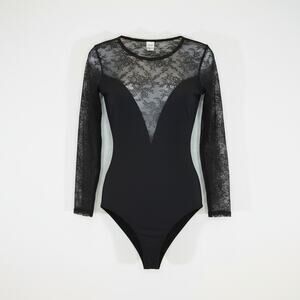 A5 NWT Auth HANKY PANKY Black Round Neck Long Sleeved Odette Bodysuit Size M